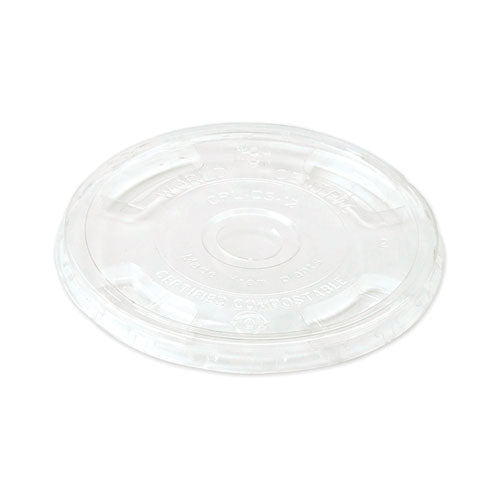Image of World Centric® CPLCS12 PLA Clear Cold Cup Lids, Flat Lid, Fits 9 oz to 24 oz Cold Cups, Plastic, Clear, 1,000/Carton