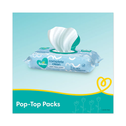 Image of Pampers® 75536 Complete Clean Baby Wipes, 1-Ply, Baby Fresh, 7 x 6.8, White, 72 Wipes/Pack, 8 Packs/Carton