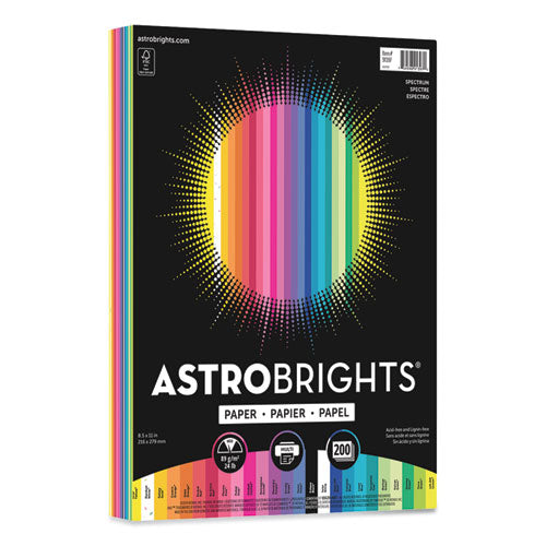 Image of Astrobrights® 91397-01 Color Paper - "Spectrum" Assortment, 24 lb Bond Weight, 8.5 x 11, 25 Assorted Spectrum Colors, 200/Pack