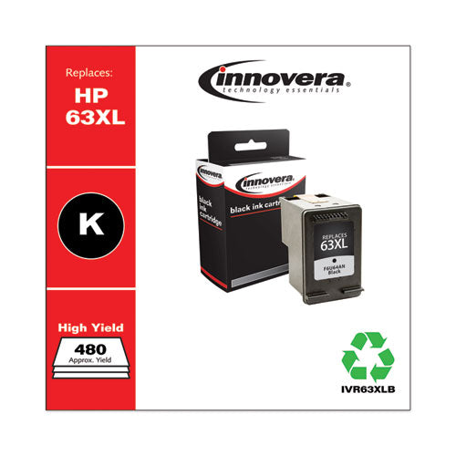 Image of Innovera® IVR63XLB Remanufactured Black High-Yield Ink, Replacement for 63XL (F6U64AN), 480 Page-Yield