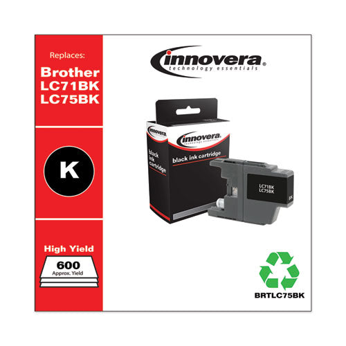 Image of Innovera® IVRLC75BK Remanufactured Black High-Yield Ink, Replacement for LC75BK, 600 Page-Yield