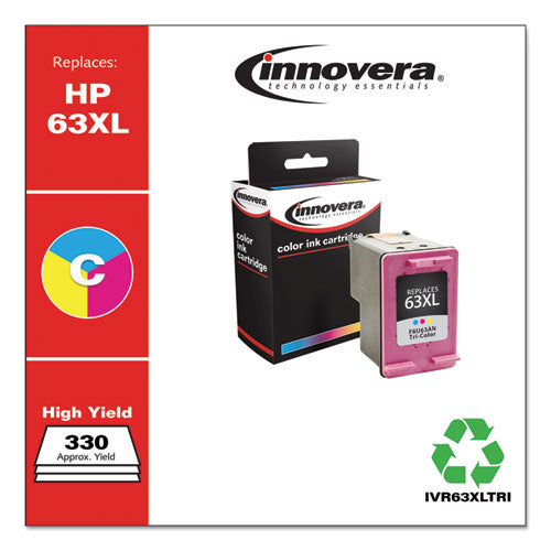 Image of Innovera® IVR63XLTRI Remanufactured Tri-Color High-Yield Ink, Replacement for 63XL (F6U63AN), 330 Page-Yield