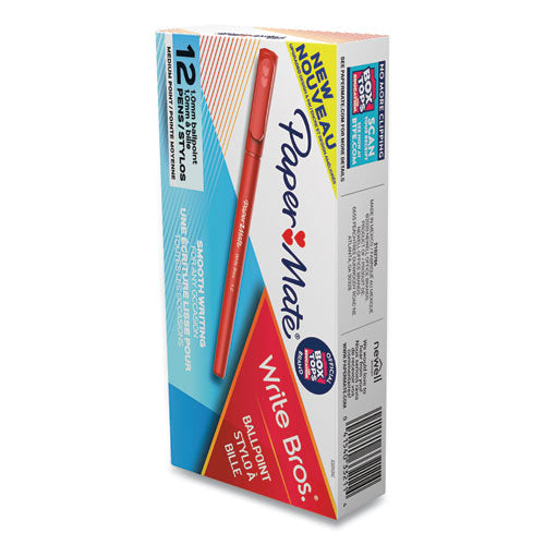Image of Paper Mate® 3321131C Write Bros. Ballpoint Pen, Stick, Medium 1 Mm, Red Ink, Red Barrel, Dozen