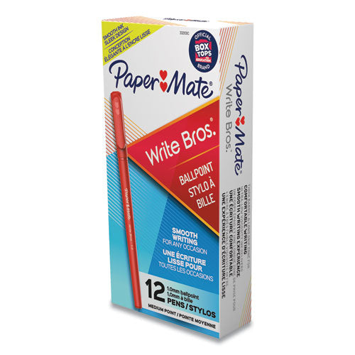 Image of Paper Mate® 3321131C Write Bros. Ballpoint Pen, Stick, Medium 1 Mm, Red Ink, Red Barrel, Dozen