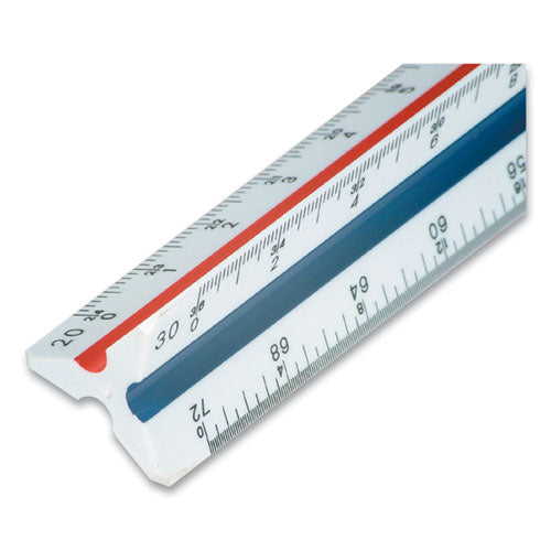 Image of Staedtler® 987 18-34BK Triangular Scale Plastic Engineers Ruler, 12" Long, White With Colored Grooves