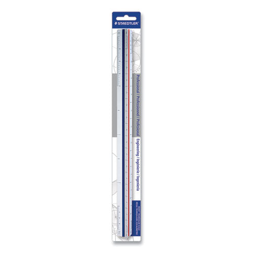 Image of Staedtler® 987 18-34BK Triangular Scale Plastic Engineers Ruler, 12" Long, White With Colored Grooves