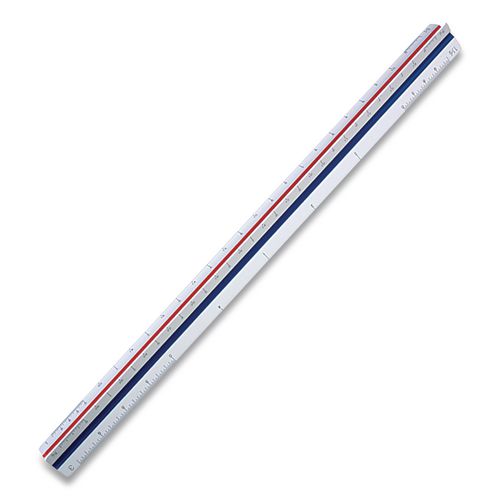 Image of Staedtler® 987 18-34BK Triangular Scale Plastic Engineers Ruler, 12" Long, White With Colored Grooves