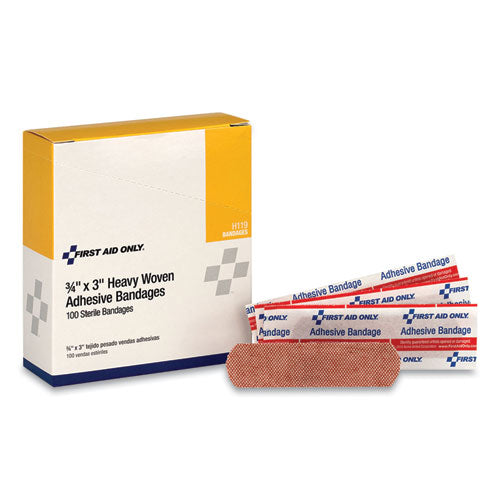 Image of First Aid Only H119 Heavy Woven Adhesive Bandages, Strip, 0.75 X 3, 100/box