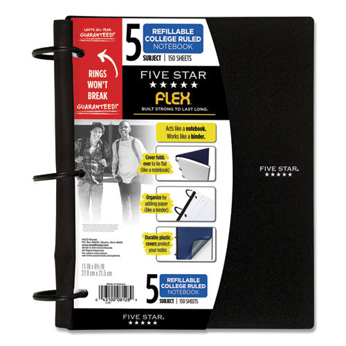 Image of Five StarÂ® FLEX Notebook, 5-Subject, Medium/College Rule, Randomly Assorted Cover Color, (150) 11 x 8.5 Sheets