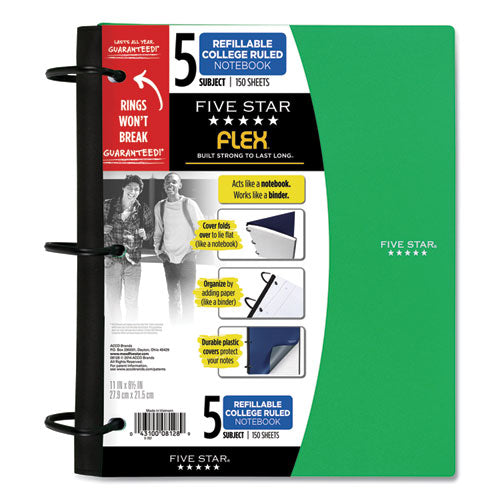 Image of Five StarÂ® FLEX Notebook, 5-Subject, Medium/College Rule, Randomly Assorted Cover Color, (150) 11 x 8.5 Sheets
