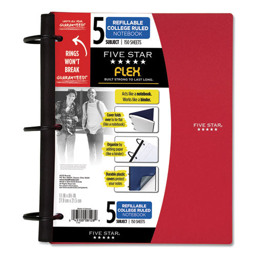 Image of Five StarÂ® FLEX Notebook, 5-Subject, Medium/College Rule, Randomly Assorted Cover Color, (150) 11 x 8.5 Sheets