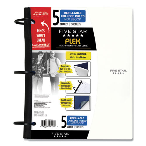 Image of Five StarÂ® FLEX Notebook, 5-Subject, Medium/College Rule, Randomly Assorted Cover Color, (150) 11 x 8.5 Sheets