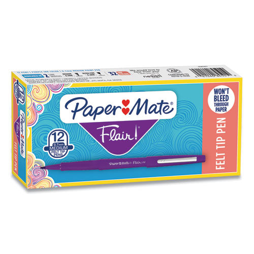 Image of Paper Mate® 8450152 Point Guard Flair Felt Tip Porous Point Pen, Stick, Medium 0.7 Mm, Purple Ink, Purple Barrel, Dozen