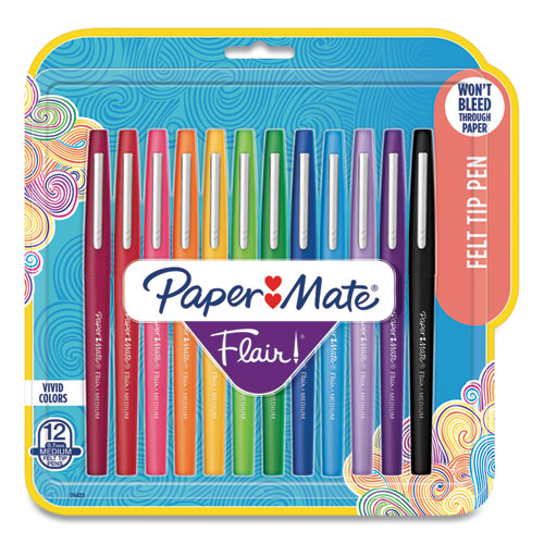 Image of Paper Mate® 74423 Point Guard Flair Felt Tip Porous Point Pen, Stick, Medium 0.7 Mm, Assorted Ink And Barrel Colors, 12/pack