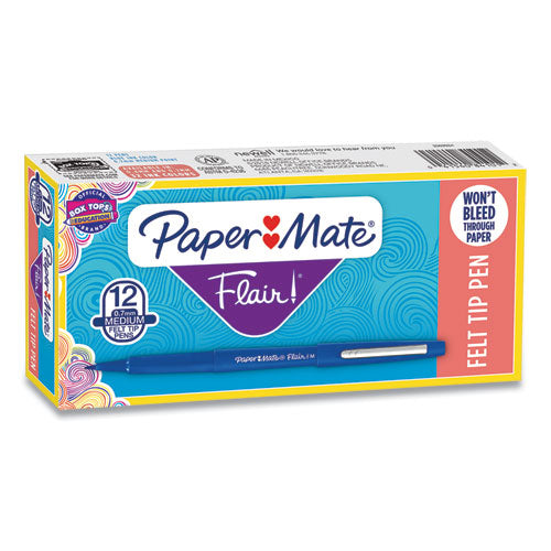 Image of Paper Mate® 8410152 Point Guard Flair Felt Tip Porous Point Pen, Stick, Medium 0.7 Mm, Blue Ink, Blue Barrel, Dozen