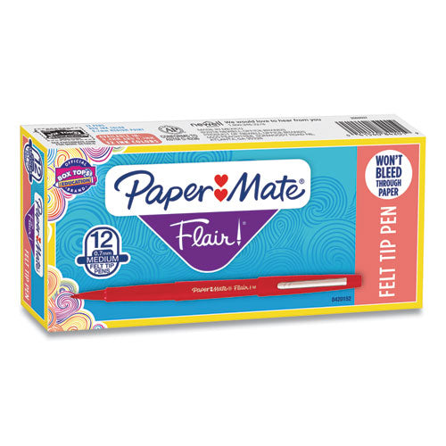 Image of Paper Mate® 8420152 Point Guard Flair Felt Tip Porous Point Pen, Stick, Medium 0.7 Mm, Red Ink, Red Barrel, Dozen