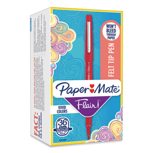 Image of Paper Mate® 1921091 Point Guard Flair Felt Tip Porous Point Pen, Stick, Bold 1.4 Mm, Red Ink, Red Barrel, 36/box