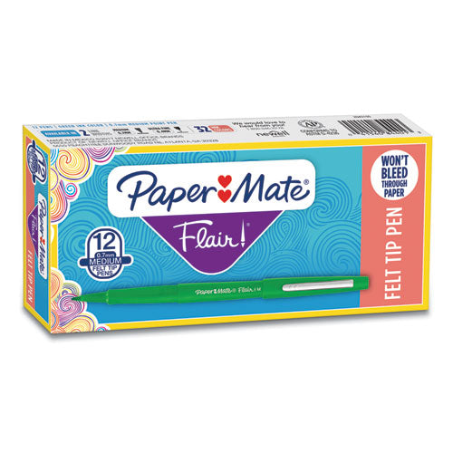 Image of Paper Mate® 8440152 Point Guard Flair Felt Tip Porous Point Pen, Stick, Medium 0.7 Mm, Green Ink, Green Barrel, Dozen
