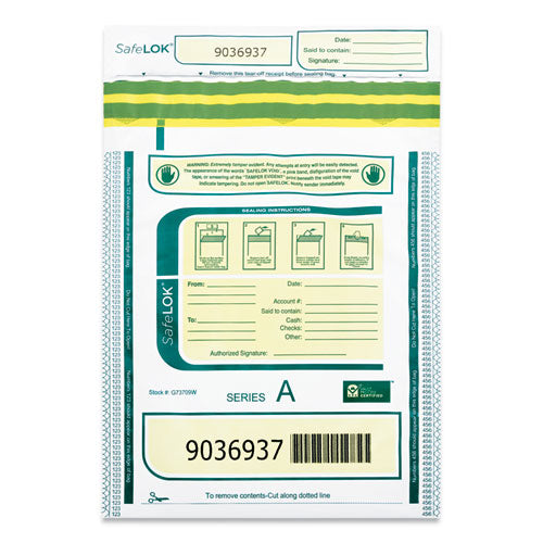 Image of SafeLOK 585089 Deposit Bag, Plastic, 9" x 12", White/Green/Yellow, 100/Pack
