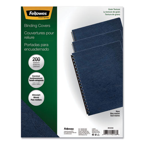 Image of Fellowes® 52136 Expressions Classic Grain Texture Presentation Covers for Binding Systems, Paper, Round Corners, 11.25 x 8.75, Navy, 200/Pack