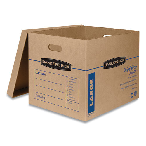 Image of Bankers Box® 7718201 SmoothMove Classic Moving/Storage Boxes, Half Slotted Container (HSC), Large, 17" x 21" x 17", Brown/Blue, 5/Carton