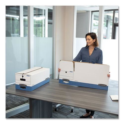 Image of Bankers Box® 0002501 Stor/file Medium-Duty Strength Storage Boxes, Letter/legal Files, 12.25" X 16" X 11", White/blue, 4/carton