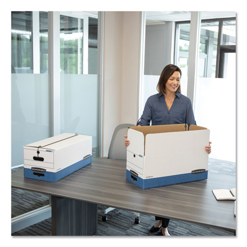 Image of Bankers Box® 0002501 Stor/file Medium-Duty Strength Storage Boxes, Letter/legal Files, 12.25" X 16" X 11", White/blue, 4/carton