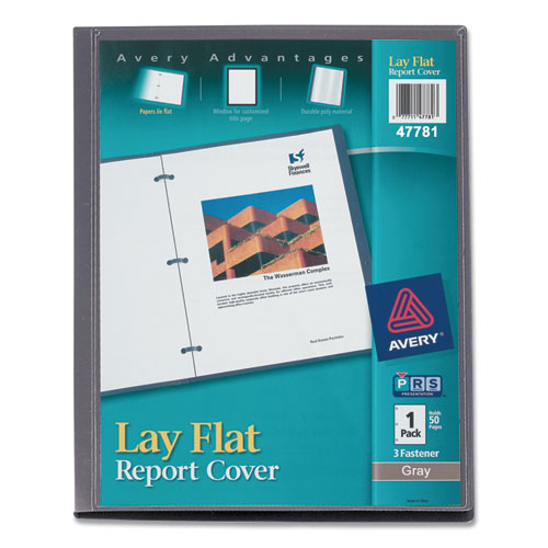 Image of Avery® 47781 Lay Flat View Report Cover, Flexible Fastener, 0.5" Capacity, 8.5 X 11, Clear/gray