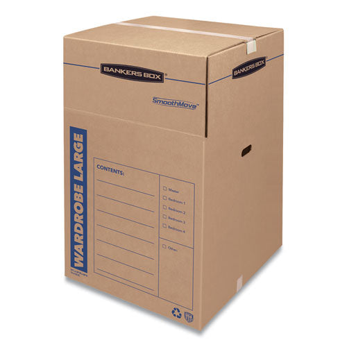 Image of Bankers Box® 7711001 SmoothMove Wardrobe Box, Regular Slotted Container (RSC), 24" x 24" x 40", Brown/Blue, 3/Carton