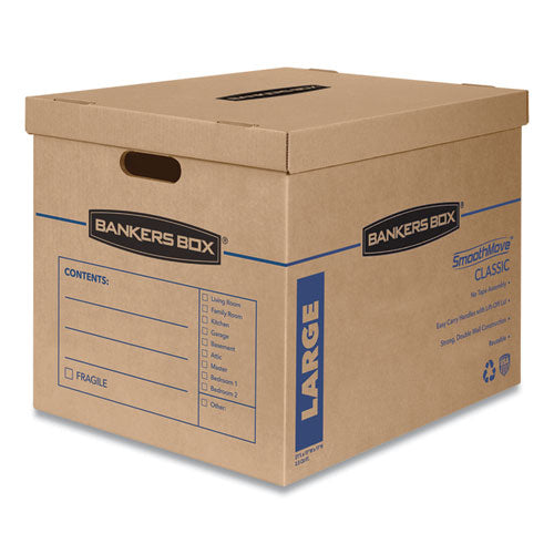 Image of Bankers Box® 7718201 SmoothMove Classic Moving/Storage Boxes, Half Slotted Container (HSC), Large, 17" x 21" x 17", Brown/Blue, 5/Carton