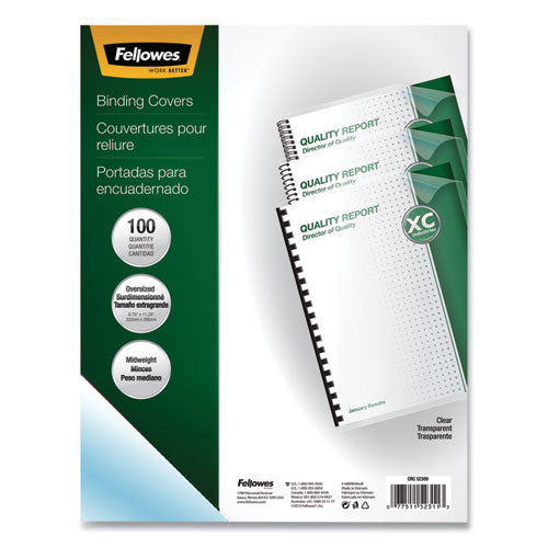 Image of Fellowes® 52311 Crystals Transparent Presentation Covers for Binding Systems, Plastic, Round Corners, 11.25 x 8.75, Gloss Clear, 100/Pack