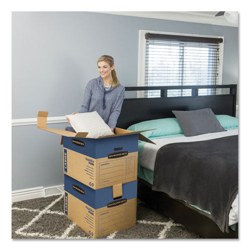 Image of Bankers Box® 0062901 SmoothMove Prime Moving/Storage Boxes, Hinged Lid, Regular Slotted Container (RSC), 18" x 24" x 18", Brown/Blue, 6/Carton