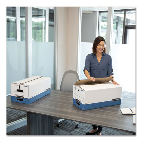 Image of Bankers Box® 0002501 Stor/file Medium-Duty Strength Storage Boxes, Letter/legal Files, 12.25" X 16" X 11", White/blue, 4/carton