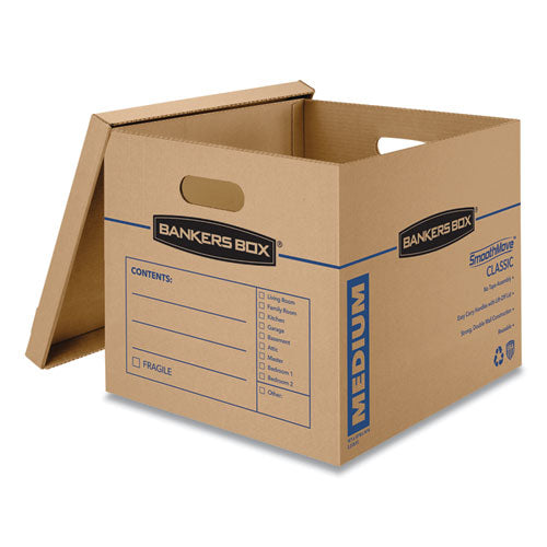 Image of Bankers Box® 7717201 SmoothMove Classic Moving/Storage Boxes, Half Slotted Container (HSC), Medium, 15" x 18" x 14", Brown/Blue, 8/Carton