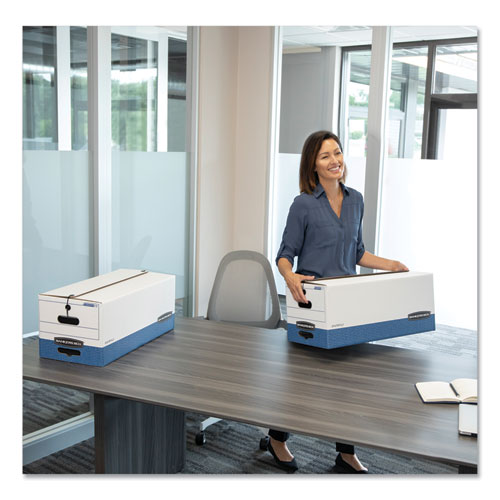 Image of Bankers Box® 0002501 Stor/file Medium-Duty Strength Storage Boxes, Letter/legal Files, 12.25" X 16" X 11", White/blue, 4/carton