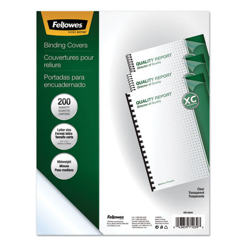 Image of Fellowes® 5204303 Crystals Transparent Presentation Covers for Binding Systems, Plastic, Square Corners, 11 x 8.5, Gloss Clear, 200/Pack