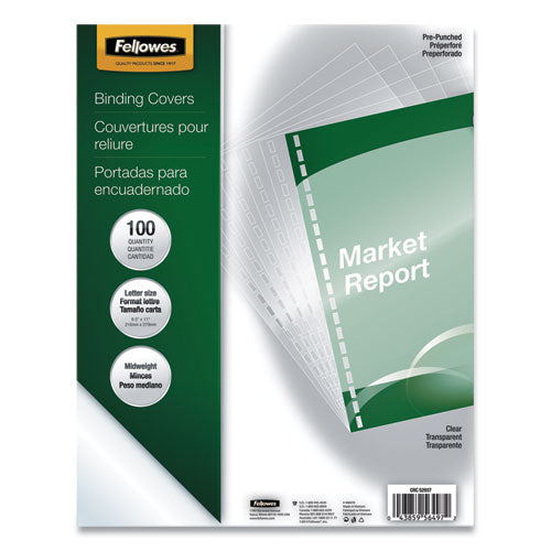 Image of Fellowes® 5293701 Crystals Presentation Covers for Binding Systems, 19-Hole Punched, Plastic, Square Corners, 11 x 8.5, Gloss Clear, 100/Pack