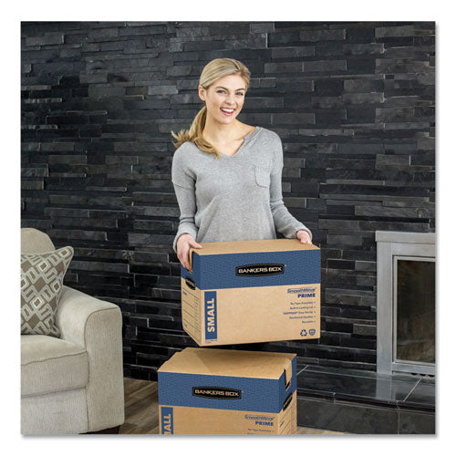 Image of Bankers Box® 0062801 SmoothMove Prime Moving/Storage Boxes, Hinged Lid, Regular Slotted Container, Medium, 18" x 18" x 16", Brown/Blue, 8/Carton