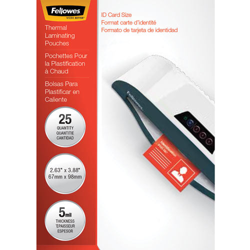 Image of FellowesÂ® Laminating Pouches, 5 Mil, 3.88" X 2.63", Gloss Clear, 25/pack