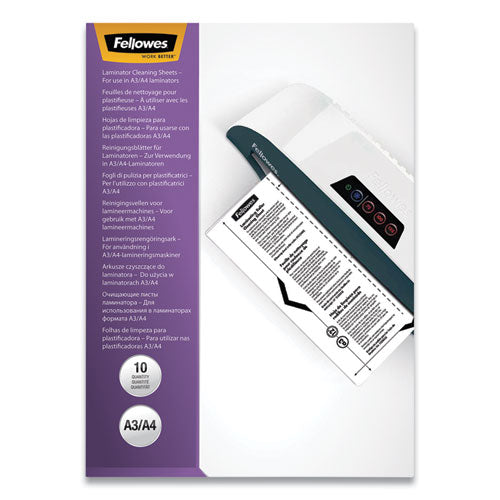 Image of FellowesÂ® Laminator Cleaning Sheets, 3 To 10 Mil, 8.5" X 11", White, 10/pack