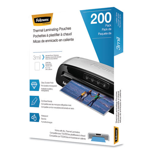 Image of Fellowes® 5743401 Laminating Pouches, 3 mil, 9 x 11.5, Gloss Clear, 200/Pack