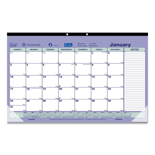 Image of Brownline® C181700 Monthly Desk Pad Calendar, 17.75 x 10.88, White/Blue/Green Sheets, Black Binding, Clear Corners, 12-Month (Jan to Dec): 2026