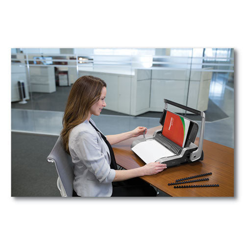 Image of Fellowes® 5227201 Quasar 500 Manual Comb Binding System, 500 Sheets, 18.13 X 15.38 X 5.13, Metallic Gray