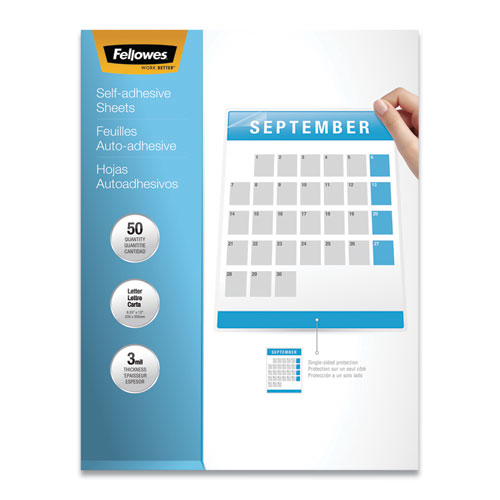 Image of Fellowes® 5221502 Self-Adhesive Laminating Sheets, 3 Mil, 9.25" X 12", Gloss Clear, 50/box