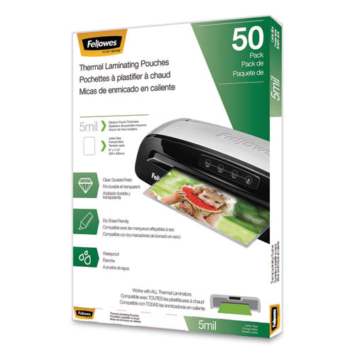 Image of Fellowes® 5744501 Thermal Laminating Pouches, 5 Mil, 9" X 11.5", Matte Clear, 50/pack