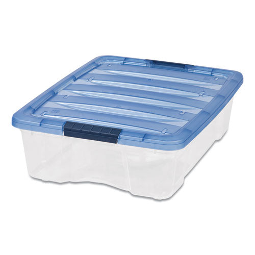 Image of Iris Stack And Pull Latching Flat Lid Storage Box, 6.73 Gal, 16.5" X 22" X 6.5", Clear/translucent Blue