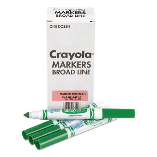 Image of Crayola® 58-7800-044 Broad Line Washable Markers, Broad Bullet Tip, Green, 12/box