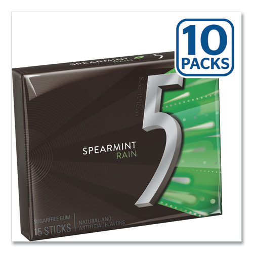 Image of Wrigley'sÂ® 5 Gum, Spearmint Rain, 15 Sticks/pack, 10 Packs/box