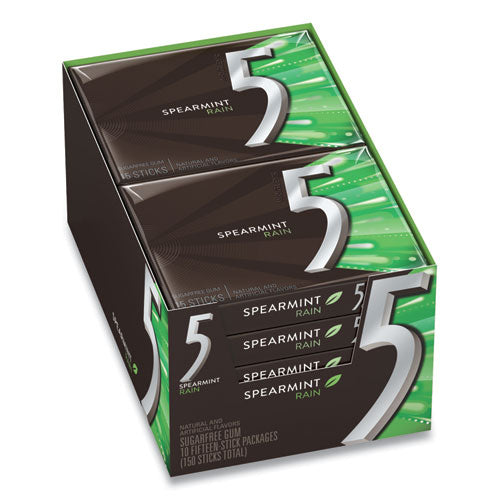 Image of Wrigley'sÂ® 5 Gum, Spearmint Rain, 15 Sticks/pack, 10 Packs/box