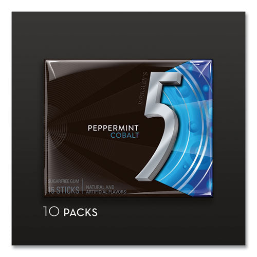 Image of Wrigley's® WMW51220 5 Gum, Peppermint Cobalt, 15 Sticks/pack, 10 Packs/box